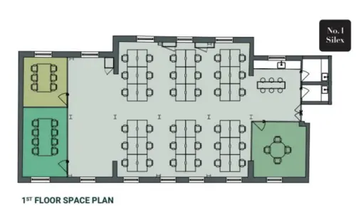 Floor plan of full time office workspace in Silex Street