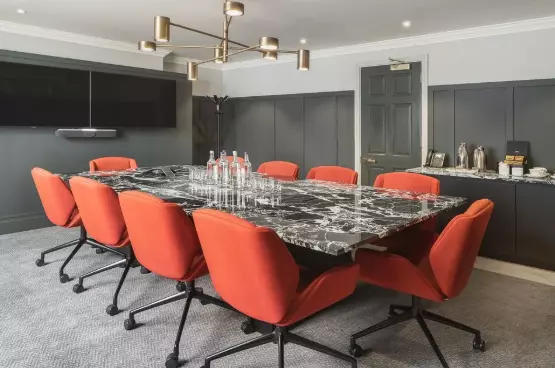 An office with meeting rooms.