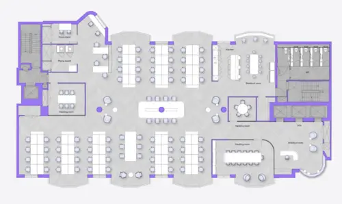 Floor plan of full time office workspace in 6 St Andrew St