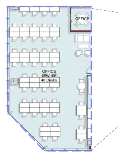 Floor plan of full time office workspace in 30 Churchill Place