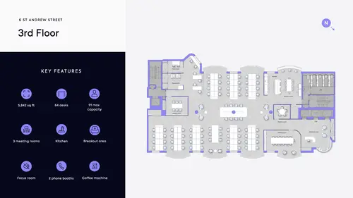 Floor plan of full time office workspace in SIX