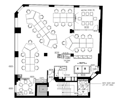 Floor plan of full time office workspace in 22 26 Paul Street