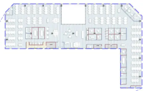 Floor plan of full time office workspace in 30 Churchill Place