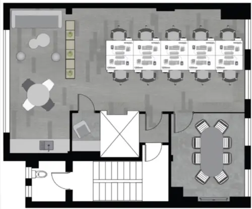 Floor plan of full time office workspace in Adler House