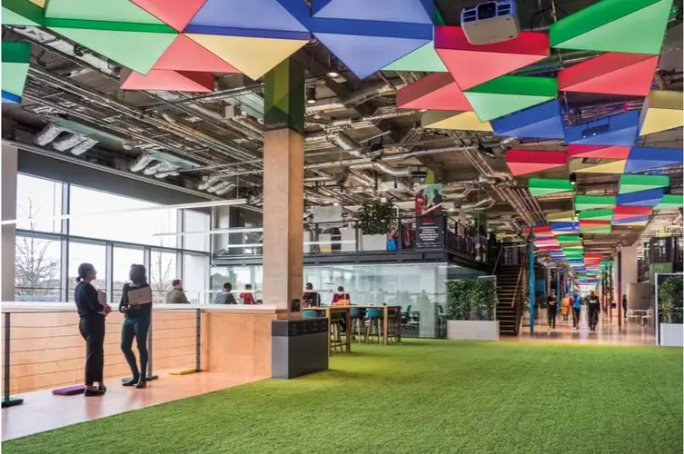 Coworking area at Plexal Here East campus in London