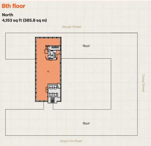 Floor plan of full time office workspace in New Printing House Square, 222 236 Gray's Inn Road