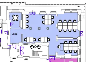 Floor plan of full time office workspace in Walworth Town Hall.