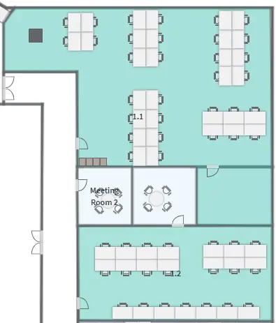Floor plan of full time office workspace in 1 Ed City