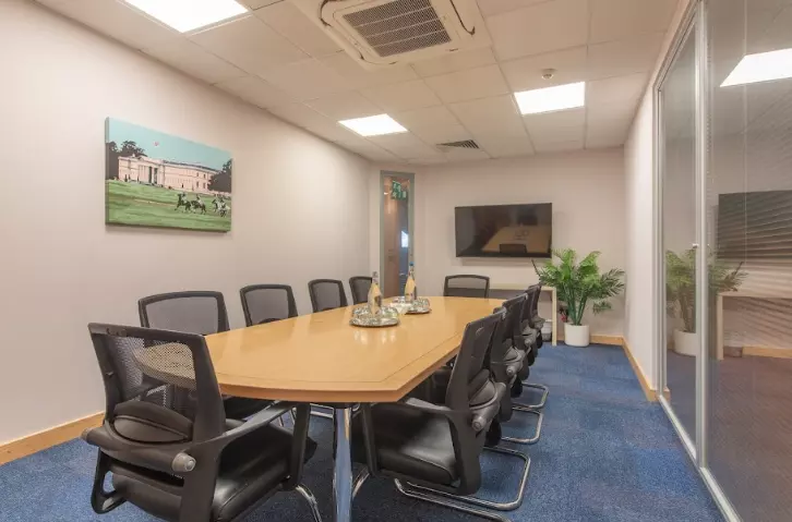 An office with meeting rooms.