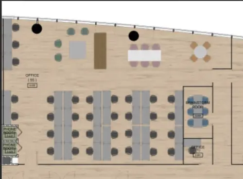Floor plan of full time office workspace in beyond Aldgate Tower 