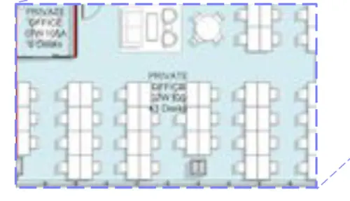 Floor plan of full time office workspace in 30 Churchill Place