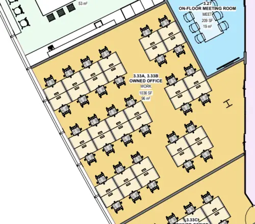 Floor plan of full time office workspace in Fora Montacute Yards
