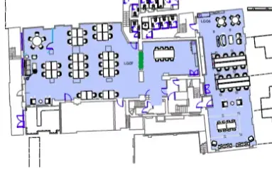 Floor plan of full time office workspace in Walworth Town Hall.