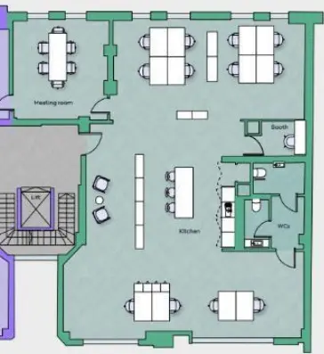 Floor plan of full time office workspace in 170 Piccadilly