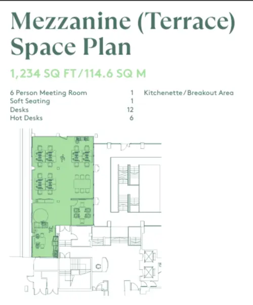 Floor plan of full time office workspace in Workplace+ Audrey House
