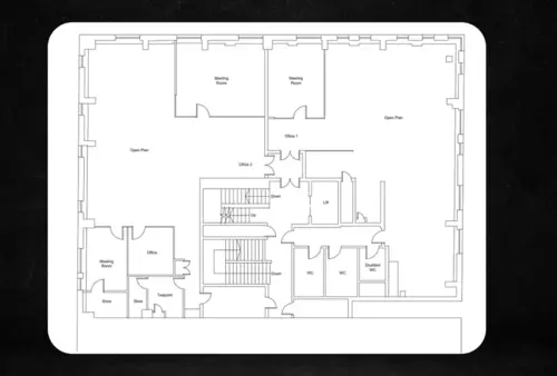 Floor plan of full time office workspace in 176 179 Shoreditch High Street