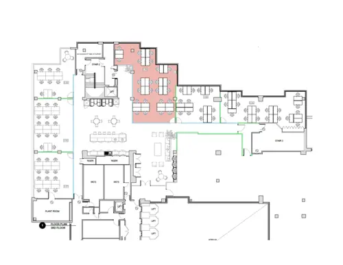 Floor plan of full time office workspace in Halkin Monument
