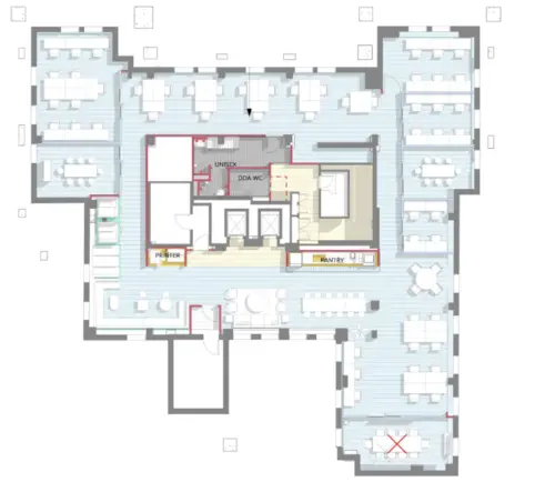 Floor plan of full time office workspace in Wework Marylebone