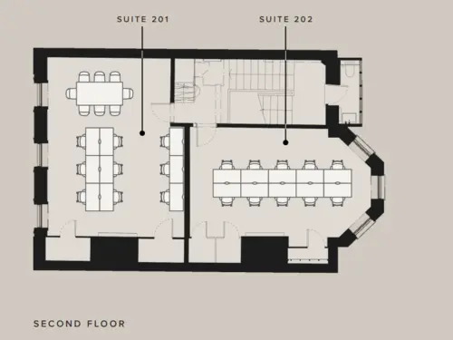 Floor plan of full time office workspace in 2 Bloomsbury Place