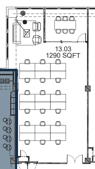 Floor plan of full time office workspace in Sierra Quebec Bravo 