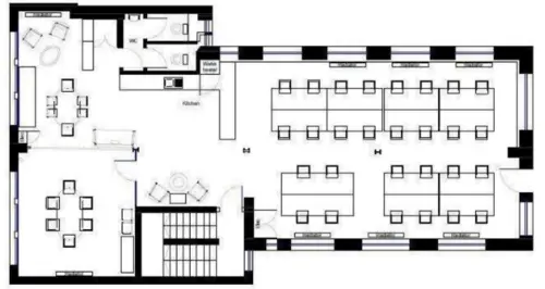 Floor plan of full time office workspace in 19-20 Great Sutton Street