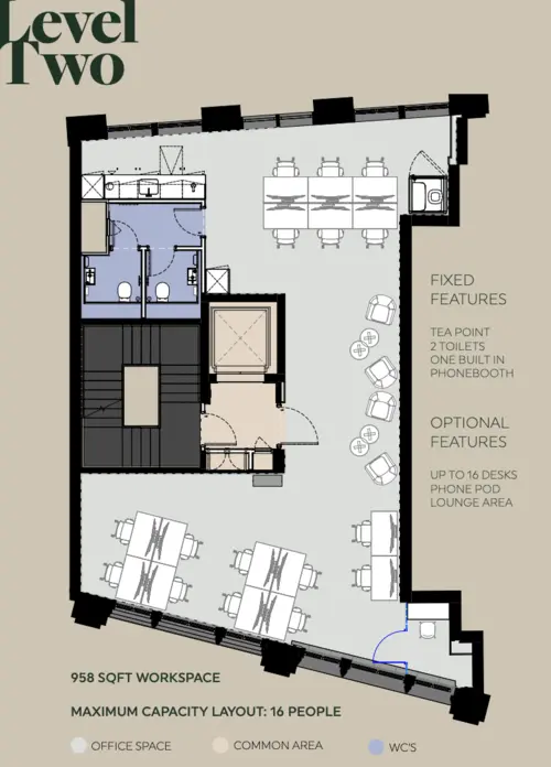 Floor plan of full time office workspace in 82 Clerkenwell Road