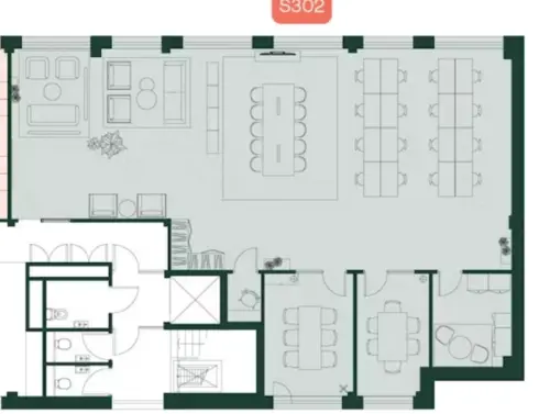 Floor plan of full time office workspace in Peoples Mission Hall 