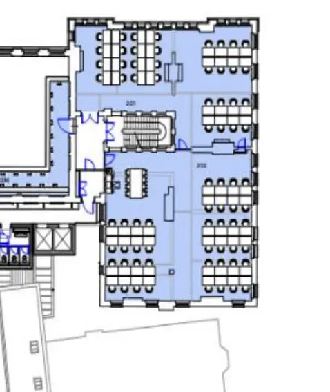 Floor plan of full time office workspace in Walworth Town Hall