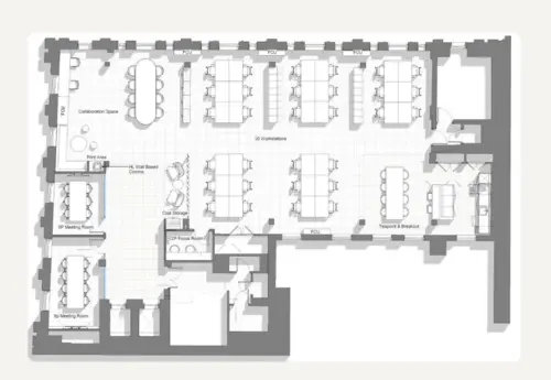 Floor plan of full time office workspace in Workplace+ 4 Moorgate