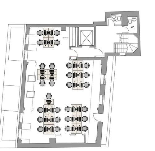 Floor plan of full time office workspace in 6 7 St John's Lane