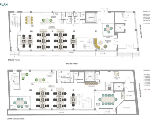 Floor plan of full time office workspace in 47 Brunswick Place