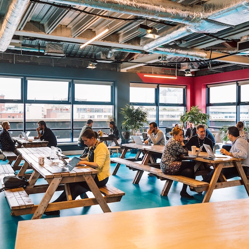 Coworking area and breakout space in Huckletree Dublin