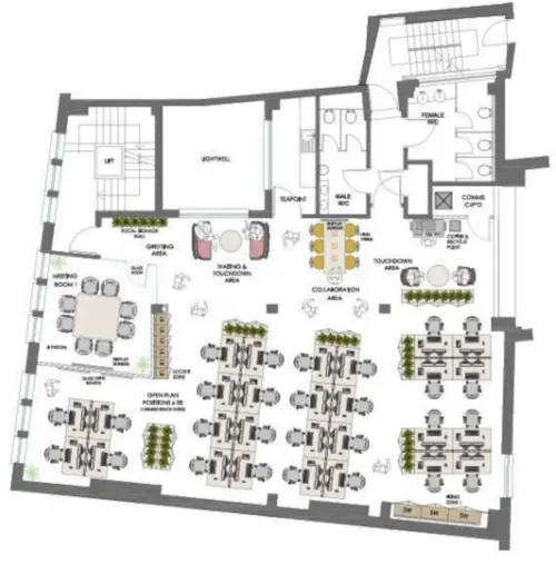 Floor plan of full time office workspace in Workplace+ 64 Essex Road