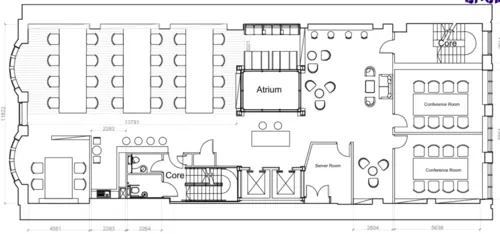 Floor plan of full time office workspace in 6 Kean Street