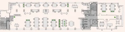 Floor plan of full time office workspace in The Fjord Building, 20 New Wharf Road