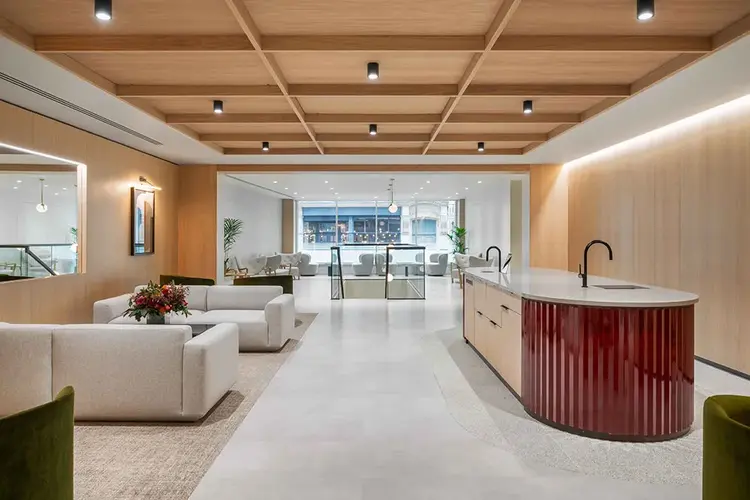 An office with lockers.