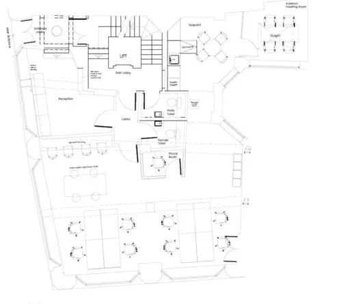 Floor plan of full time office workspace in 8 Laurence Pountney Hill
