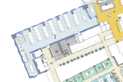 Floor plan of full time office workspace in Aviation House