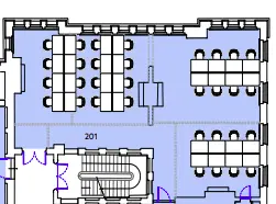 Floor plan of full time office workspace in Walworth Town Hall.