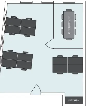 Floor plan of full time office workspace in 47 Dean Street