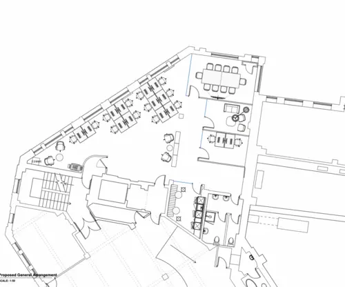 Floor plan of full time office workspace in Lana House