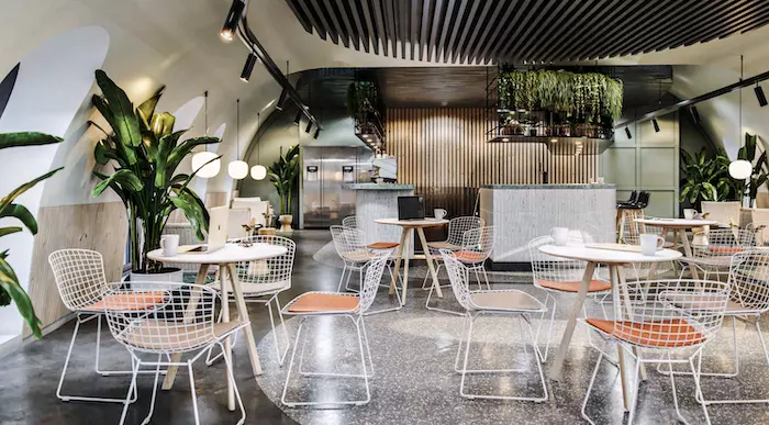 Breakout space at Landmark Kings cross with tables and chairs