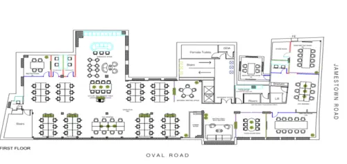 Floor plan of full time office workspace in Oval Road