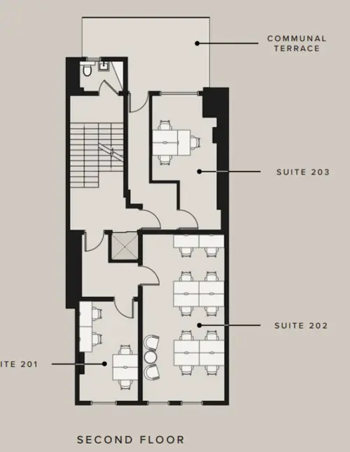 Floor plan of full time office workspace in 116 Baker Street