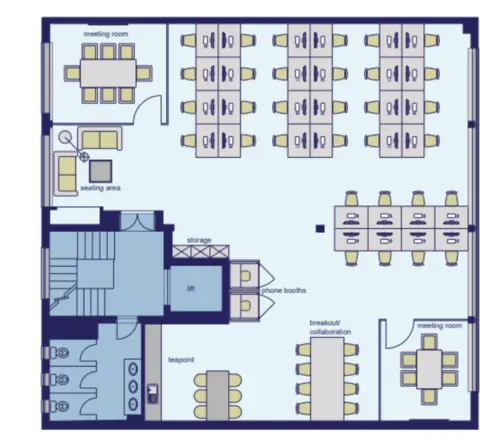 Floor plan of full time office workspace in 23 Curtain Road