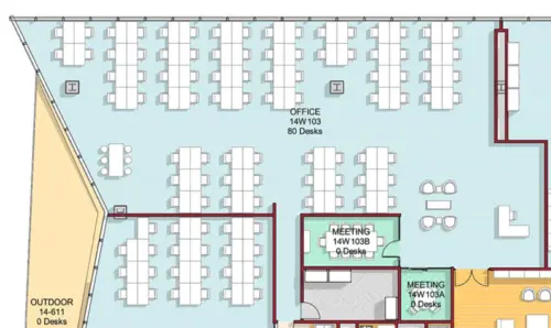 Floor plan of full time office workspace in 10 York Road