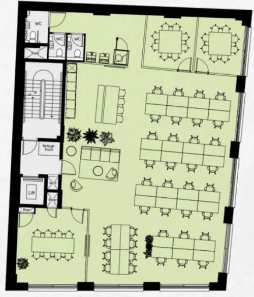 Floor plan of full time office workspace in The Risborough, 17-21 Risborough Street