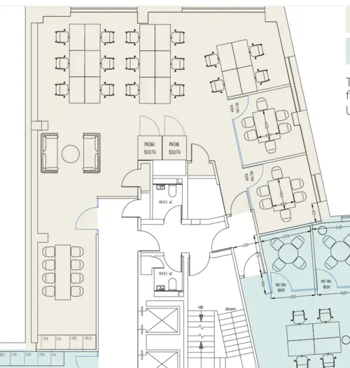 Floor plan of full time office workspace in Unity Waterloo