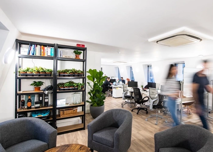 Coworking area and breakout space in Runway East Soho