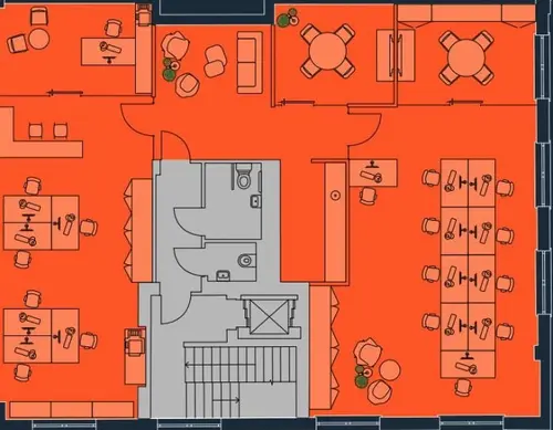 Floor plan of full time office workspace in Workplace+ 9 Orange Street